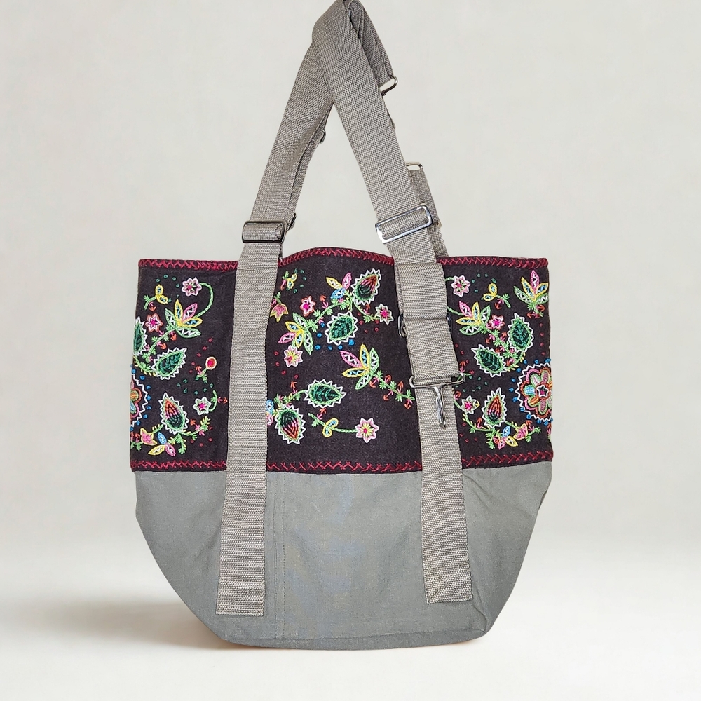Free People NEW! Artisan Created Flora Embroidered   Canvas Tote